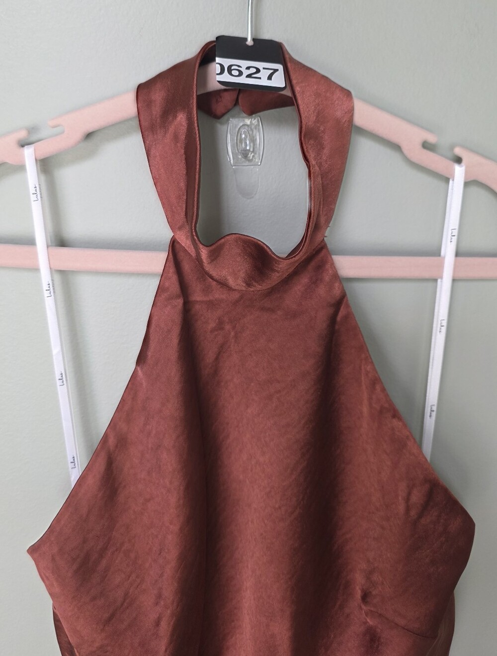 Lulus Love in Your Life Rust Brown Backless Satin Halter Maxi Dress- XL -NWT - Picture 9 of 12